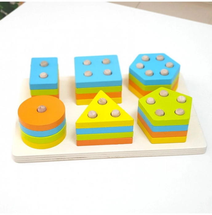 Jucării Educative pentru Copii - Joc din Lemn Montessori Sortare Forme Geometrice 6 coloane