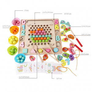 Joc din Lemn Montessori Sortator Culori 4 in 1 - Joc de Pescuit,Cifre, Forme geometrice [14]