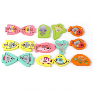 Joc din Lemn Montessori Sortator Culori 4 in 1 - Joc de Pescuit,Cifre, Forme geometrice [7]