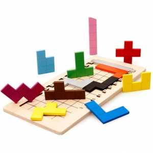 Jocuri de societate - Jocuri interactive (3 ani +) - Joc din Lemn Puzzle Tetris - Tangram 3D