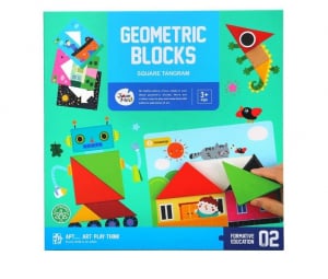 Joc din Lemn Tangram Geometric Blocks cu Planse [5]