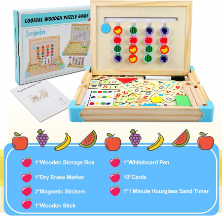 Joc din Lemn tp Montessori Sortare Fructe si Tabla Magnetica [3]