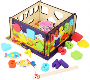 Jucarii din lemn si Montessori - Joc din Lemn Pescuit Magnetic cu Forme si Cifre Fishing Box