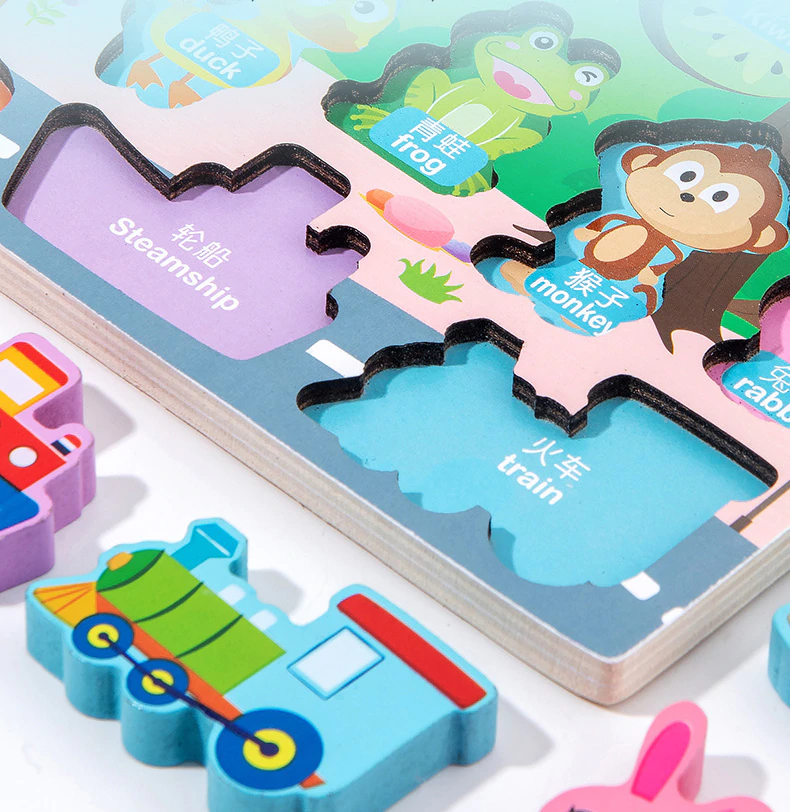 Joc din Lemn Educational Montessori 5 in 1 Puzzle Incastru [2]