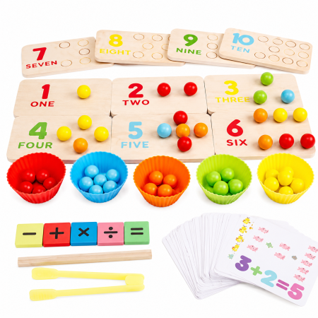 Jucarii din Lemn & Montessori - Joc Montessori Matematica cu Bile, Numere 1-10