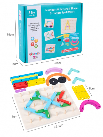 Jocuri creative (3 ani +) - Joc Educativ din Lemn Montessori Geoboard