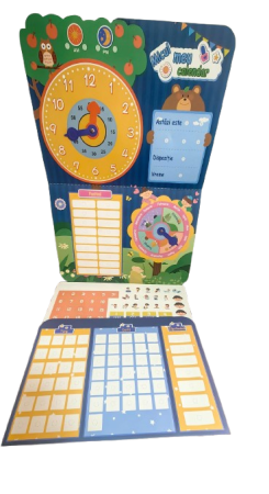 Jucarii din lemn si Montessori - Joc educativ Micul meu Calendar – Plansa cu ceas, anotimpuri, zile si vreme, limba romana
