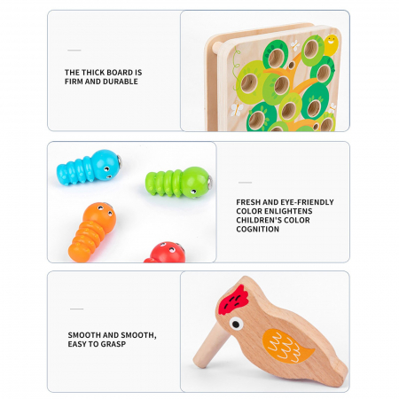 Joc Educativ Montessori Ciocanitoare Joc magnetic de pescuit din lemn [5]