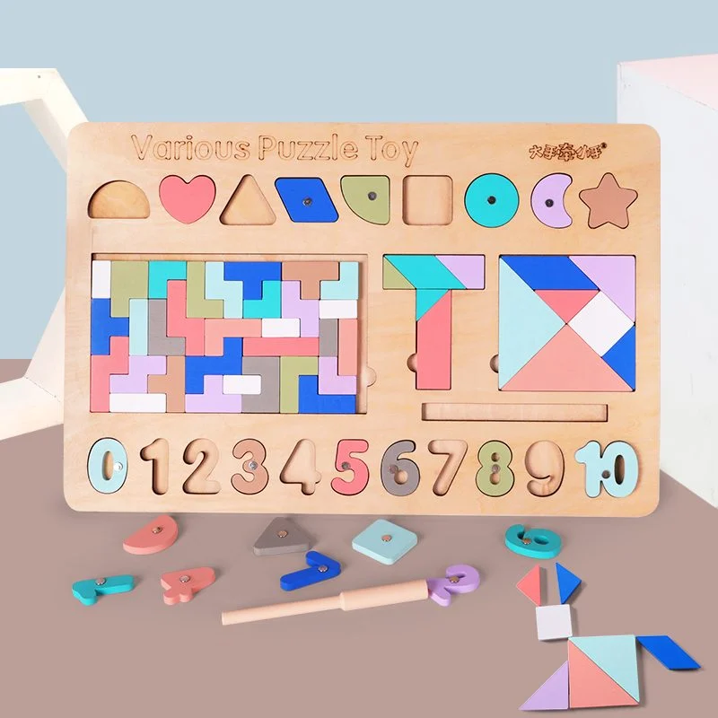 Jucarii Copii - Joc Educativ tip Montessori din Lemn 5 Functii Various Puzzle Toy