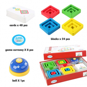 Joc de Societate Stivuire din Lemn - Stacking Game Senzorial cu Forme Geometrice [7]