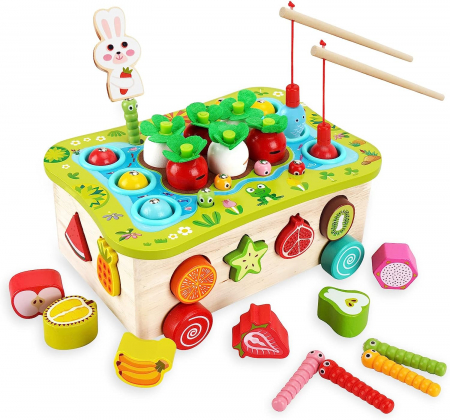 Jocuri educative (3 ani +) - Joc lemn Montessori soratre culori pescuit magneticGradina cu Legume si Fructe