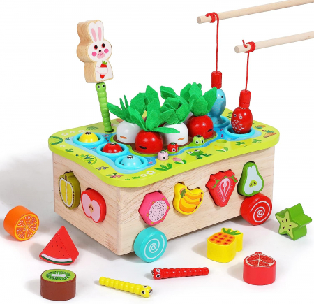 Joc lemn Montessori soratre culori pescuit magneticGradina cu Legume si Fructe [9]