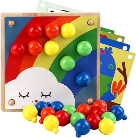 Jucarii din lemn si Montessori - Joc Lemn Mozaic cu Butoni din lemn Joc puzzle educativ Mushroom Pegboard