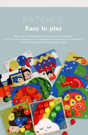 Joc Lemn Mozaic cu Butoni din lemn Joc puzzle educativ Mushroom Pegboard [8]