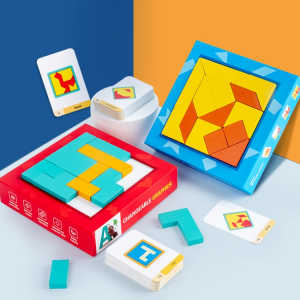 Jucarii Copii - Joc din lemn gandire logica Tangram Puzzle 3D - Puzzle Poligon