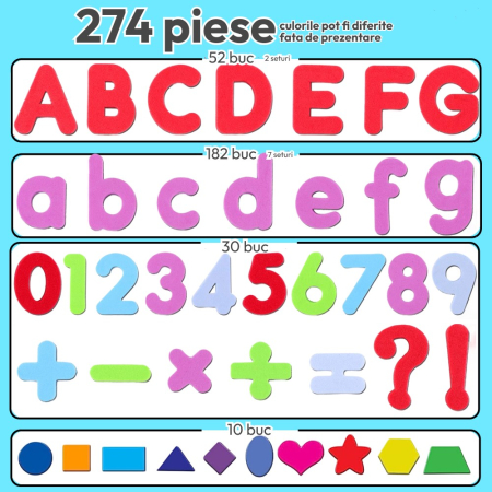 Set Magnetic STEM 274 Piese – Litere, Cifre si Forme Educationale cu Plansa si Cutie Organizatoare [3]