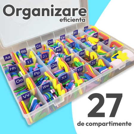 Set Magnetic STEM 274 Piese – Litere, Cifre si Forme Educationale cu Plansa si Cutie Organizatoare [1]