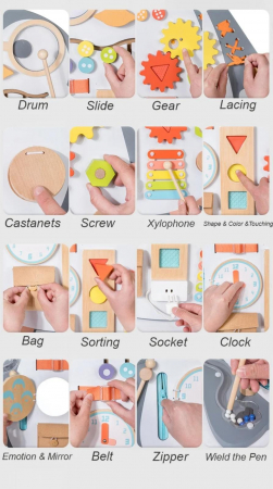 Joc Montessori Busy Board Pinguin 2 in 1 cu Tabla alba de desen [5]