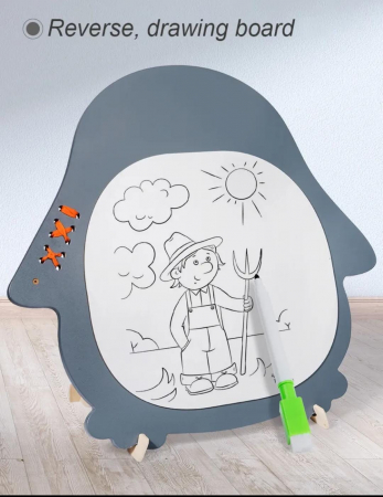 Joc Montessori Busy Board Pinguin 2 in 1 cu Tabla alba de desen [2]