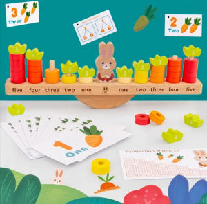Table educative (3 ani +) - Joc Montessori din Lemn Echilibru Morcovi -  Joc lemn invatare Aritmetica