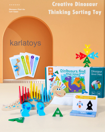 Jocuri educative (3 ani +) - Joc Puzzle Montessori  Lemn  Potrivire si Sortare Culori Carduri Dinozaur