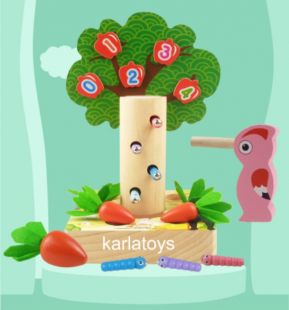 Jocuri educative (3 ani +) - Joc Montessori educativ 3 in 1 Ferma cu Morcovi si Copacul cu Mere