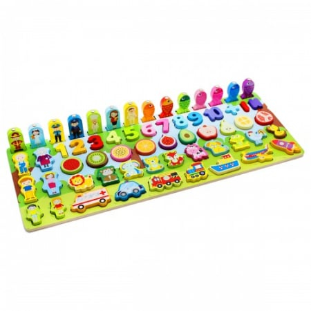 Jucarii din lemn si Montessori - Joc Montessori Placa Logaritmica 7 in 1 din Lemn