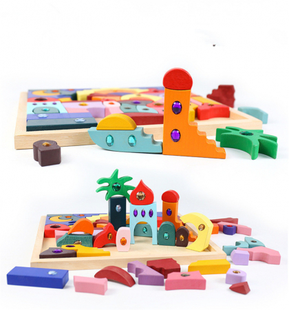 Joc Montessori Cuburi Curcubeu Casa Orient 52 de piese [2]