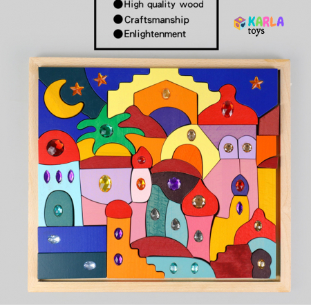 Jocuri creative (3 ani +) - Joc Montessori Cuburi Curcubeu Casa Orient 52 de piese