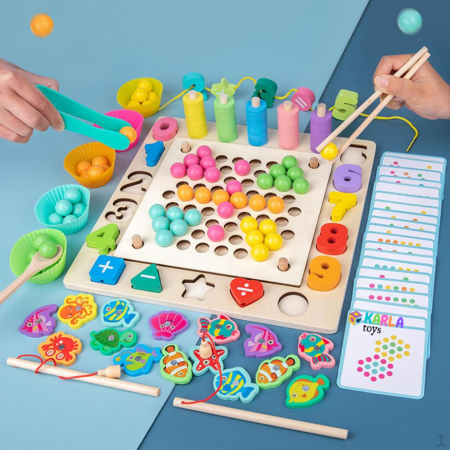 Joc Montessori Puzzle Pescuit Magnetic Sortator Peg Board [5]