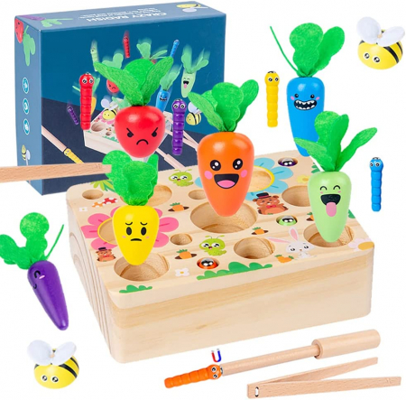 Jocuri educative (3 ani +) - Joc  Motricitate din lemn 3 in 1 Legumele