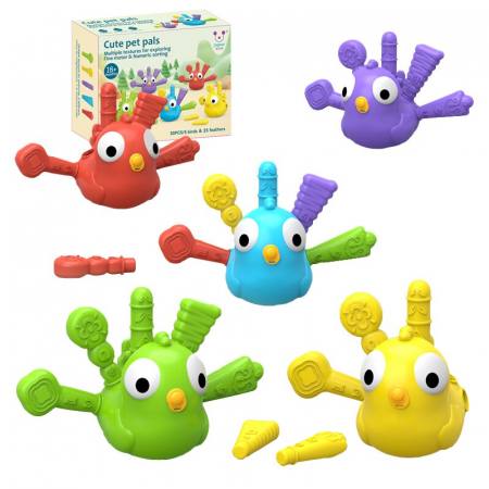 Jocuri creative (3 ani +) - Joc Motricitate Sortare Culori Pasari si Pene Cute Birds