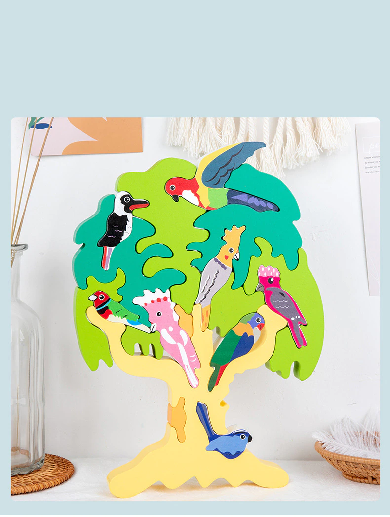Joc Puzzle Montessori 3D Copacul cu Pasari – Puzzle Educativ din Lemn [4]