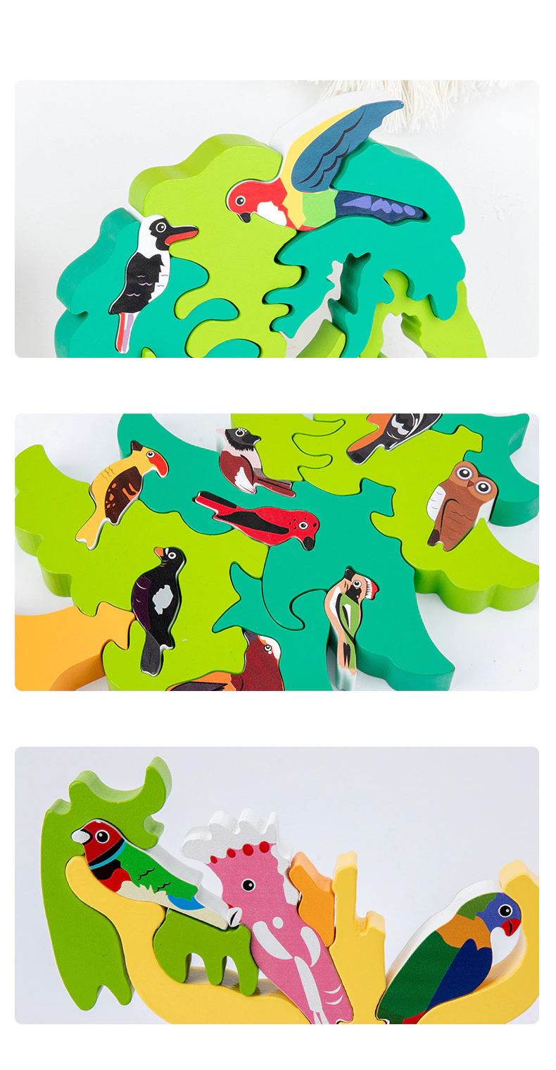 Joc Puzzle Montessori 3D Copacul cu Pasari – Puzzle Educativ din Lemn [5]