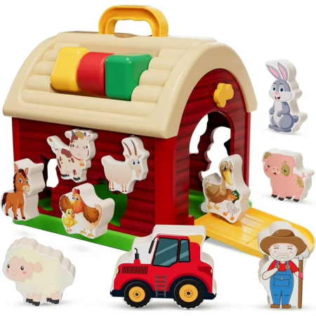 Joc Sortare Forme Hambar Animale Ferma, 10 Piese, Educativ, 18 Luni+ [3]