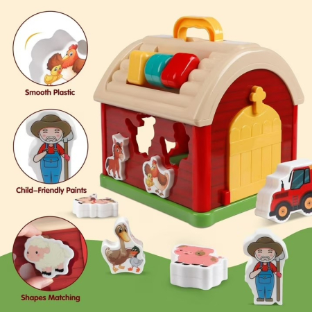 Joc Sortare Forme Hambar Animale Ferma, 10 Piese, Educativ, 18 Luni+ [2]