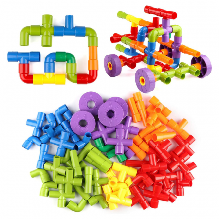 Jocuri creative (3 ani +) - Joc STEM de Construcție Tuburi - 120 Piese