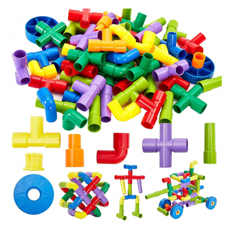 Jocuri creative (3 ani +) - Joc STEM de Construcție Tuburi - 108 Piese
