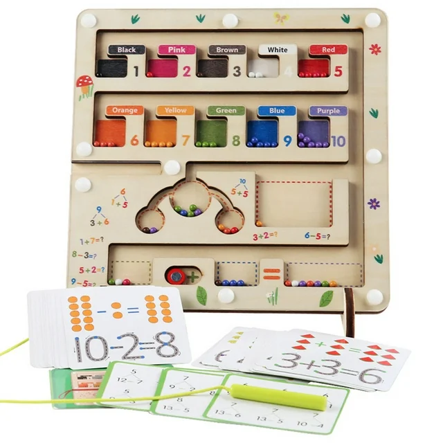 Jucarii din lemn si Montessori - Joc Labirint Magnetic Sortare culori invatare operatii matematice