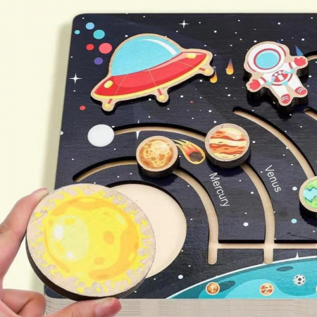 Jocuri educative (3 ani +) - Jucărie Astronomică din lemn Puzzle labirint Planetele