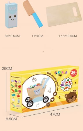 Jucarie Carucior de Cumparaturi din Lemn Ursulet cu Accesorii [3]