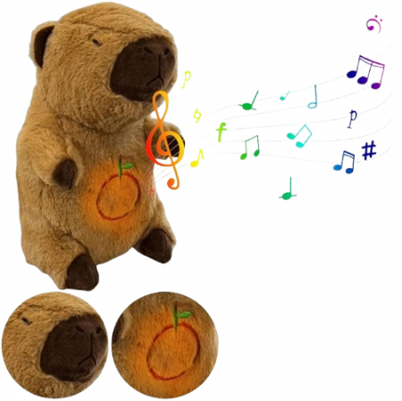 Jucarii muzicale - Jucarie de Plus Capybara cu Respiratie, Lumina si Muzica– 28 cm