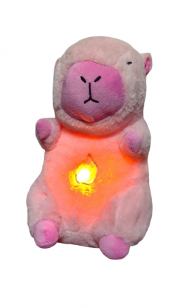 Jucarii muzicale - Jucarie de Plus Capybara Roz cu Respiratie, Lumina si Muzica– 28 cm