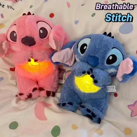 Jucarii desene animate( 3 ani +) - Set Jucarie de Plus Interactiva Stitch si Angel care Respira – 30 cm, cu Melodii Linistitoare