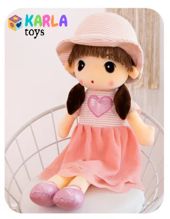 Jucarii din Plus (3 ani +) - Jucarie de Plus Papusa Kawaii 80 cm cu Palarie si Fustita din Tull Roz