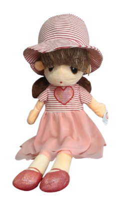 Jucarie de Plus Papusa Kawaii 80 cm cu Palarie si Fustita din Tull Rosu [3]