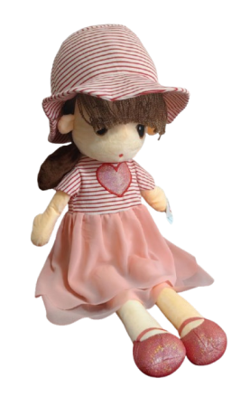 Jucarie de Plus Papusa Kawaii 80 cm cu Palarie si Fustita din Tull Rosu [4]