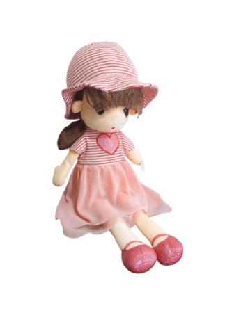 Jucarie de Plus Papusa Kawaii 80 cm cu Palarie si Fustita din Tull Rosu [2]