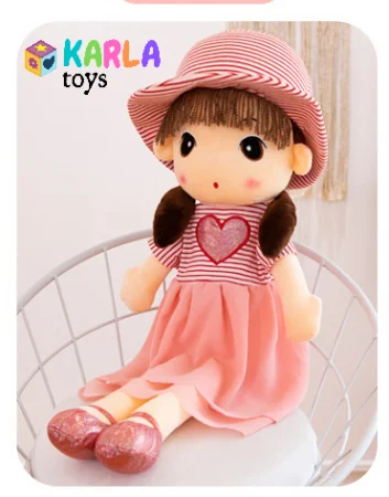 Jucarii din Plus (3 ani +) - Jucarie de Plus Papusa Kawaii 80 cm cu Palarie si Fustita din Tull Rosu