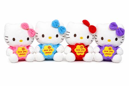 Jucarii din Plus (3 ani +) - Set 4 Jucarii Plus Hello Kitty, Rochite Colorate, 16 cm